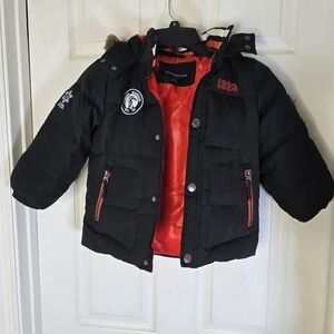 London Fog Kids Black Puffer Parka Jacket with Red Hood 4